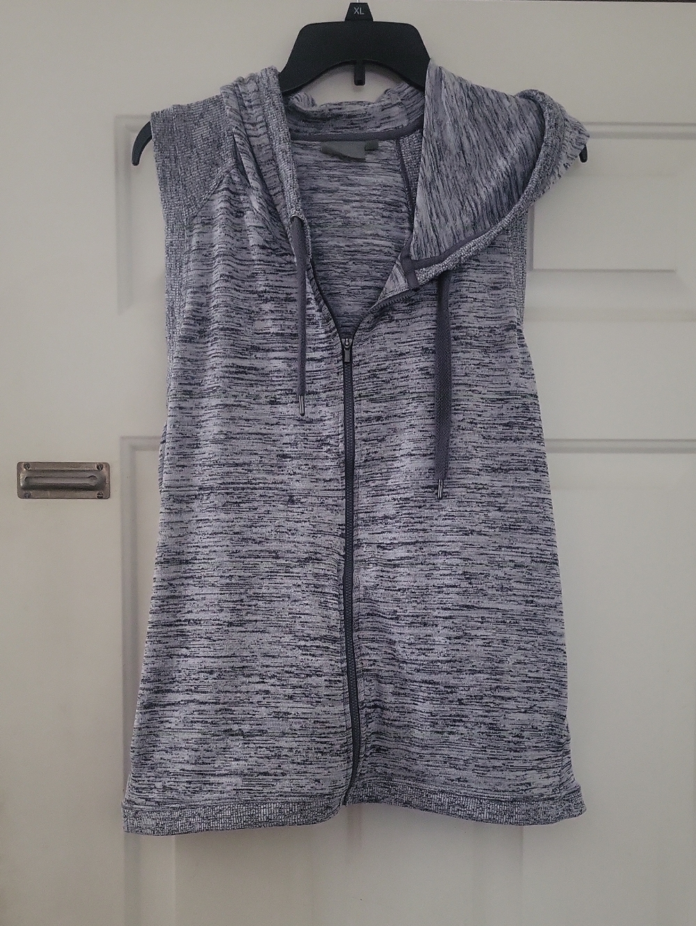 Athleta Gray Marled Sleeveless Hooded Vest
